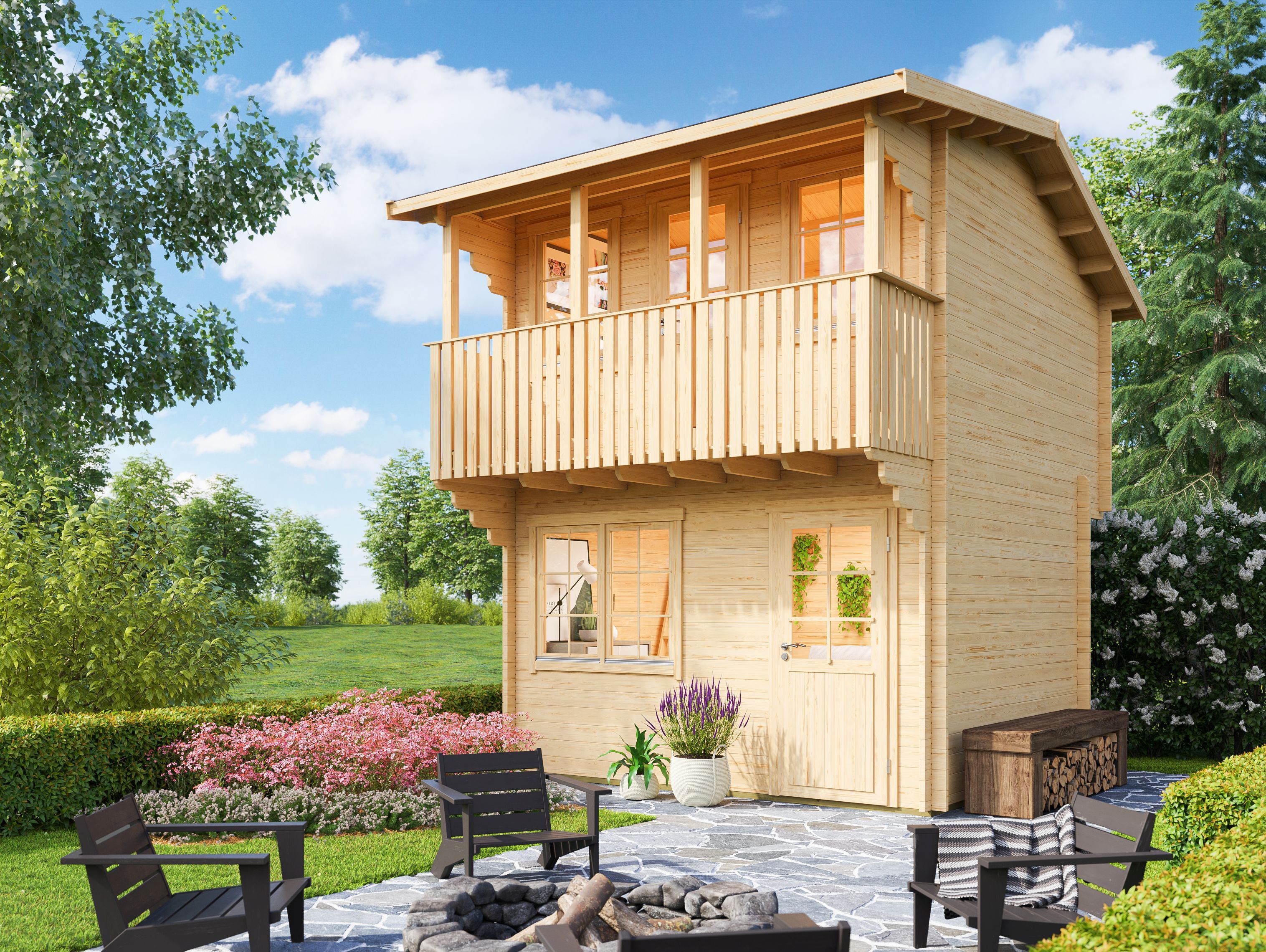 2-stöckiges Fjordholz Satteldach Gartenhaus Modell