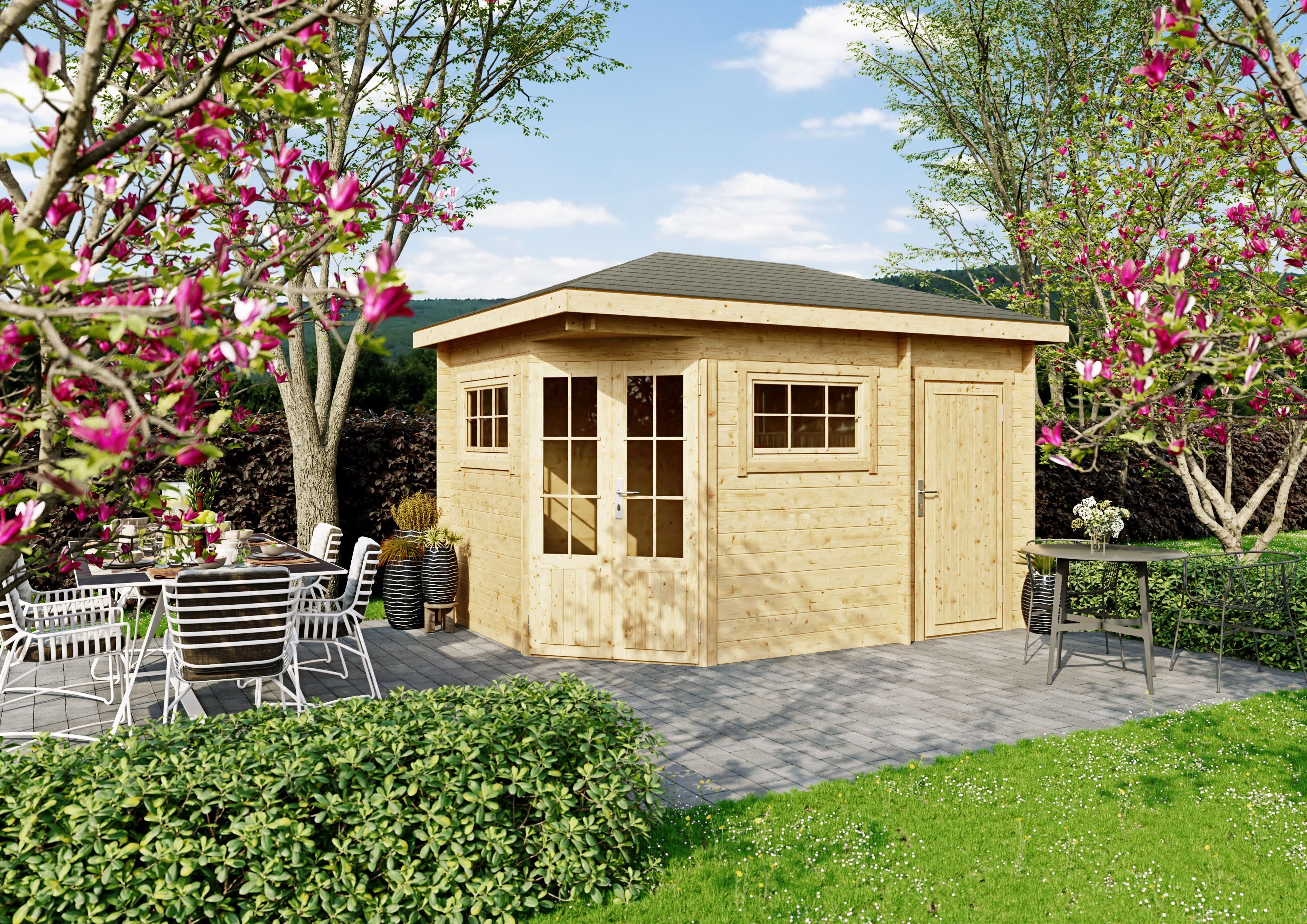 Fjordholz 5-Eck Gartenhaus Modell Evelyn 2D
