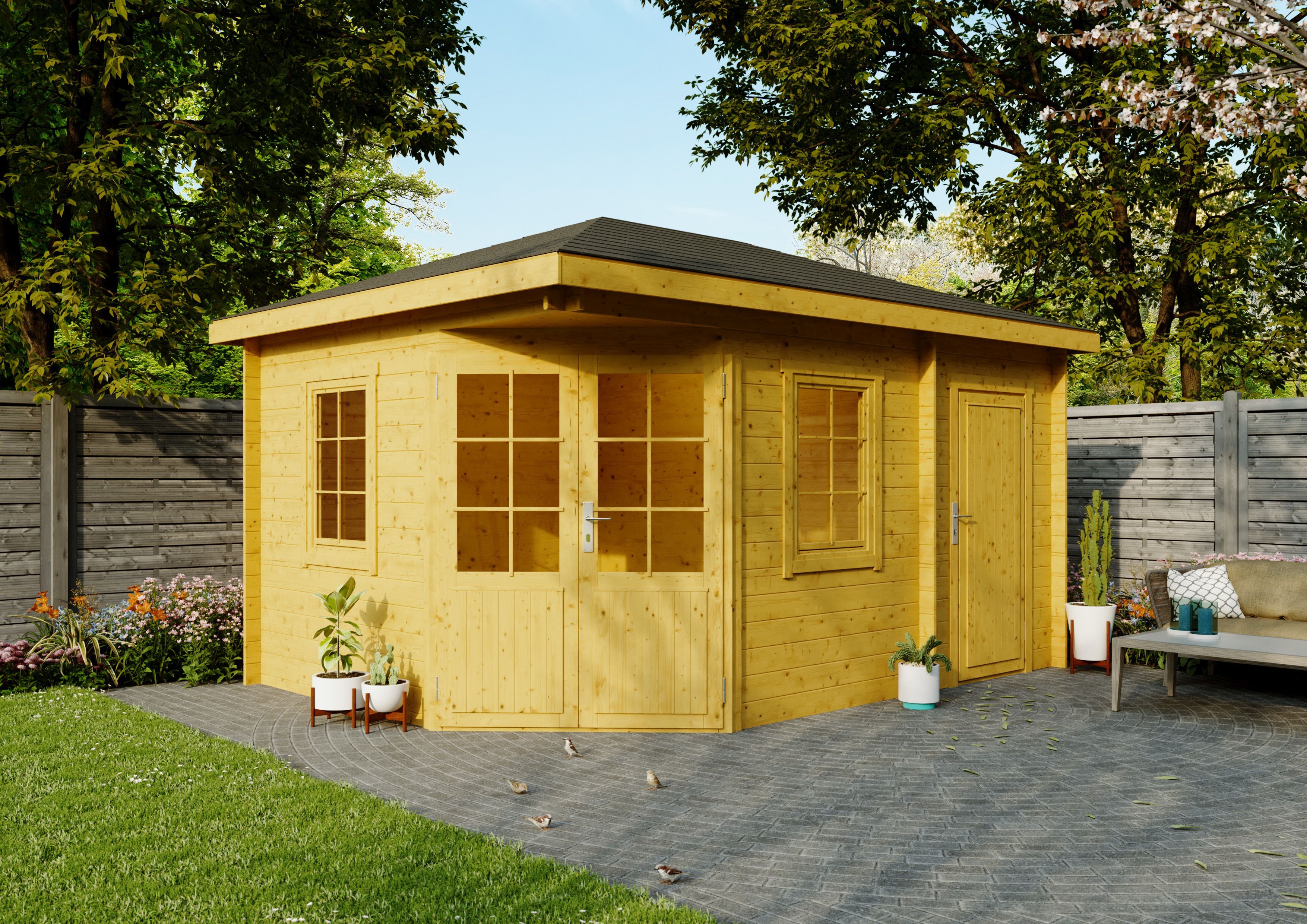Fjordholz 5-Eck Gartenhaus Modell Evelyn 3D