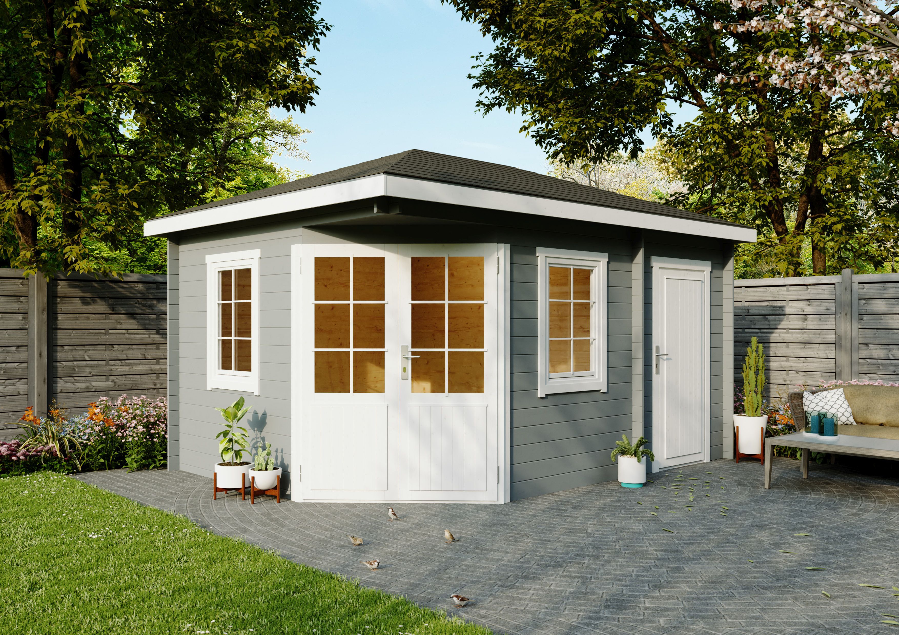 Fjordholz 5-Eck Gartenhaus Modell Evelyn 3D
