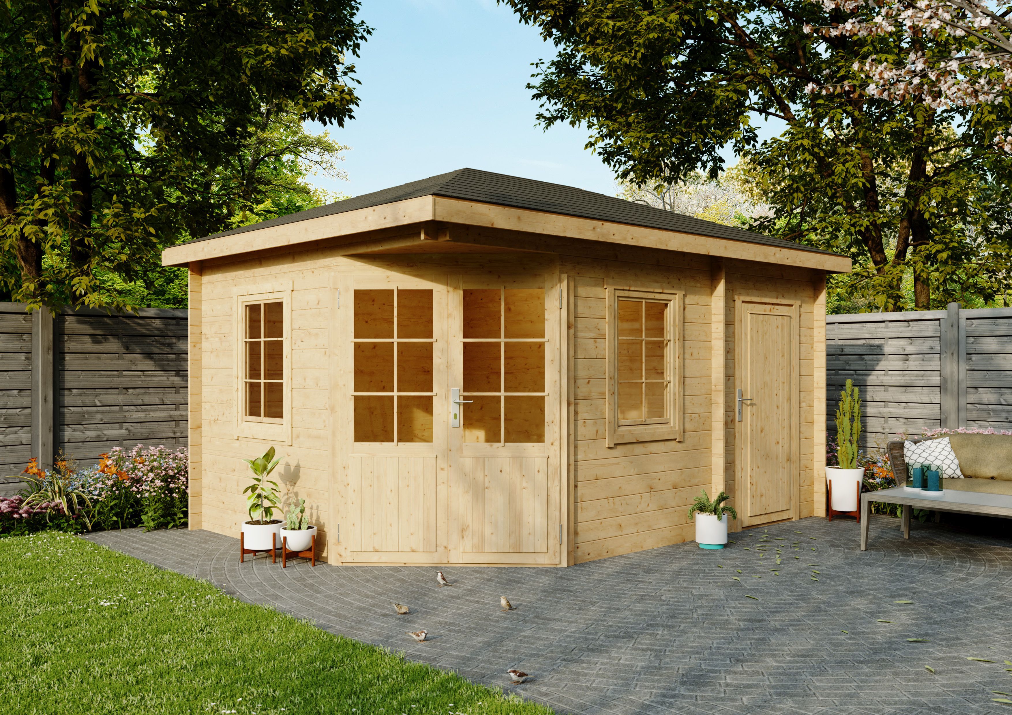 Fjordholz 5-Eck Gartenhaus Modell Evelyn 3D