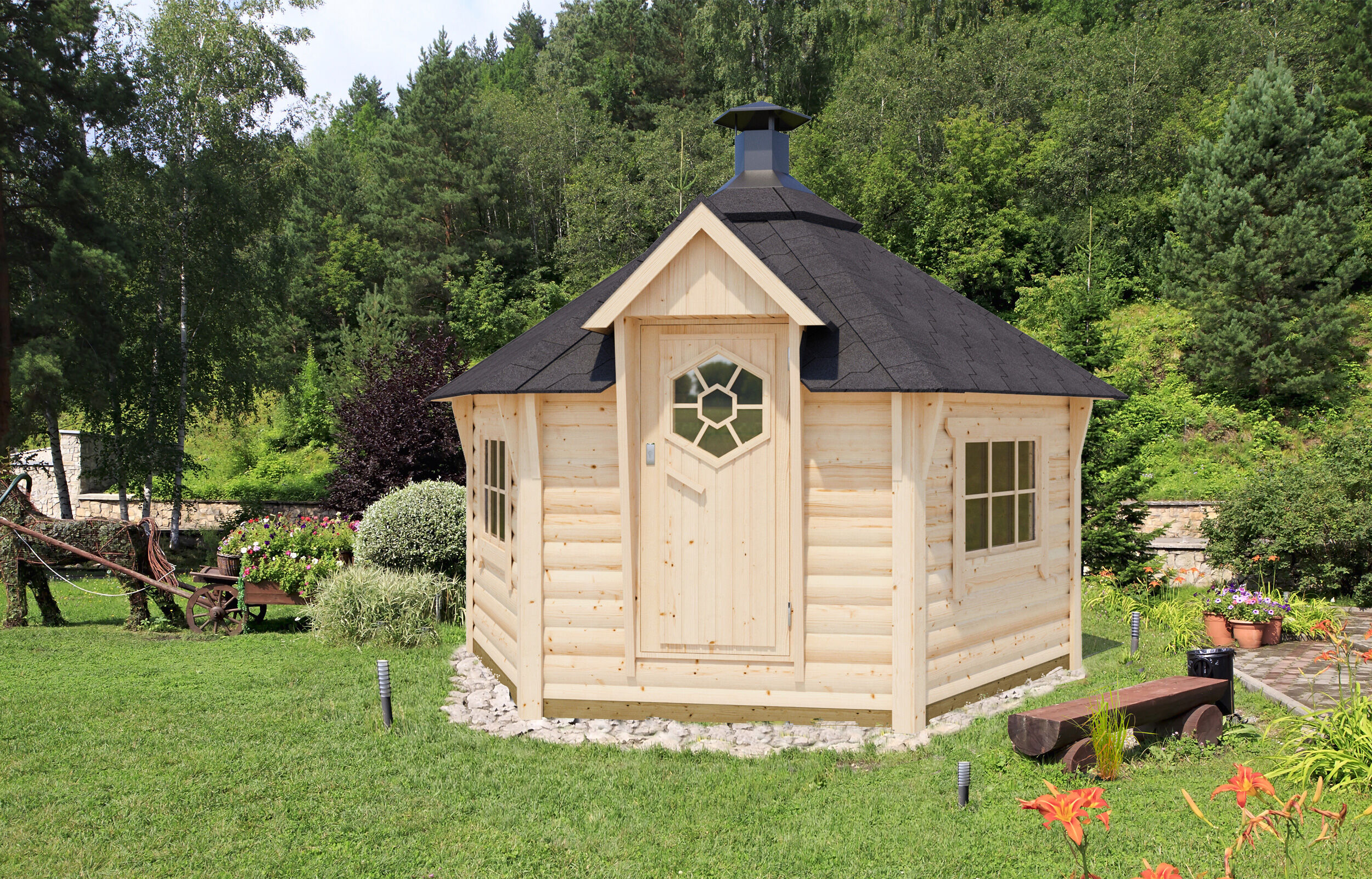Fjordholz 6-Eck Grillkota Modell Lasse 9,0m² DeLux