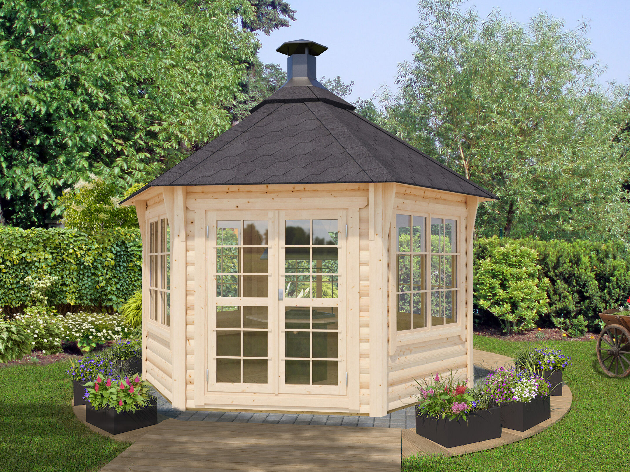 Fjordholz 6-Eck Grillpavillon Modell Hannes 9,0 m²