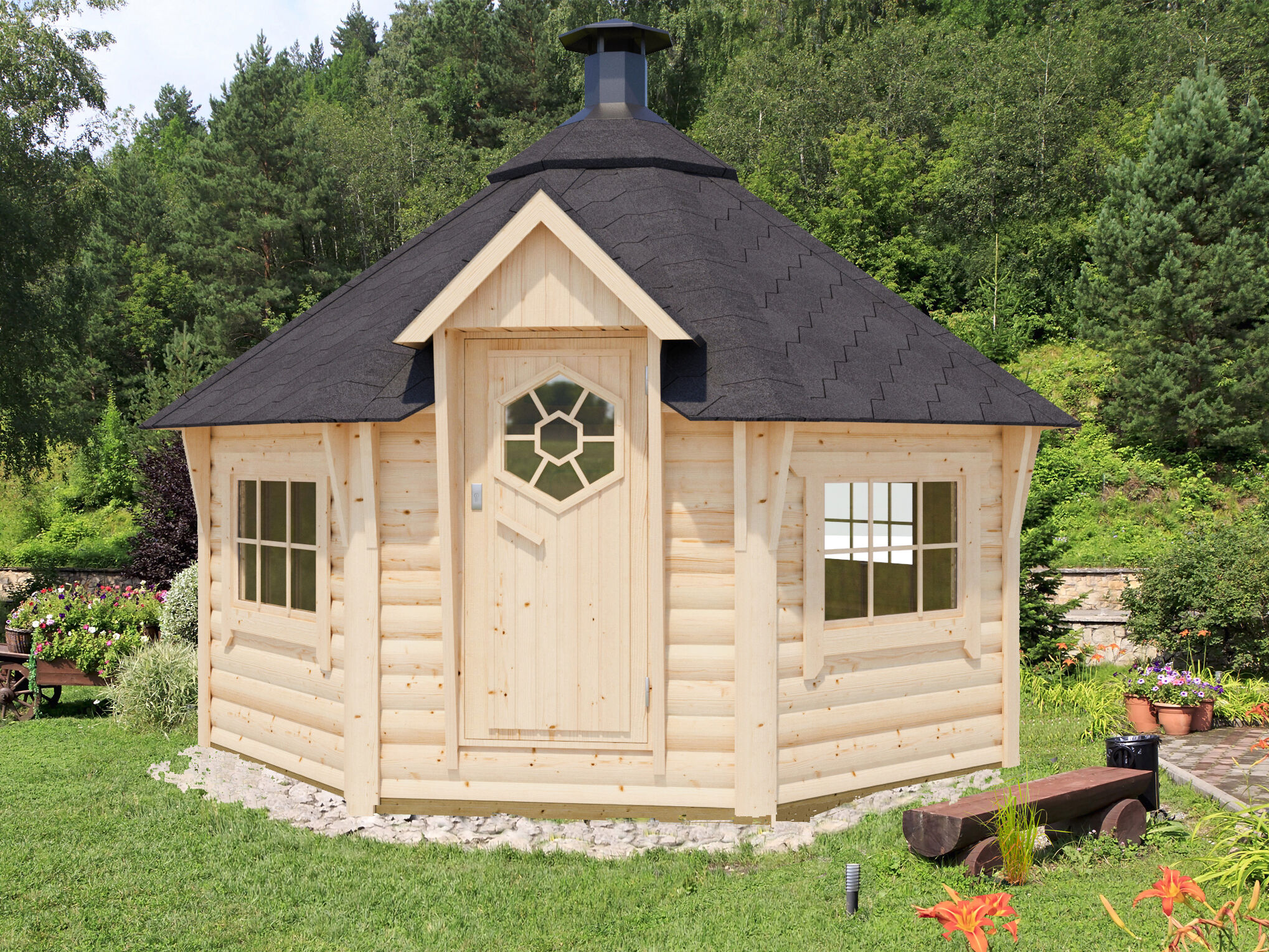 Fjordholz 8-Eck Grillkota Modell Lasse 12,0m² DeLu