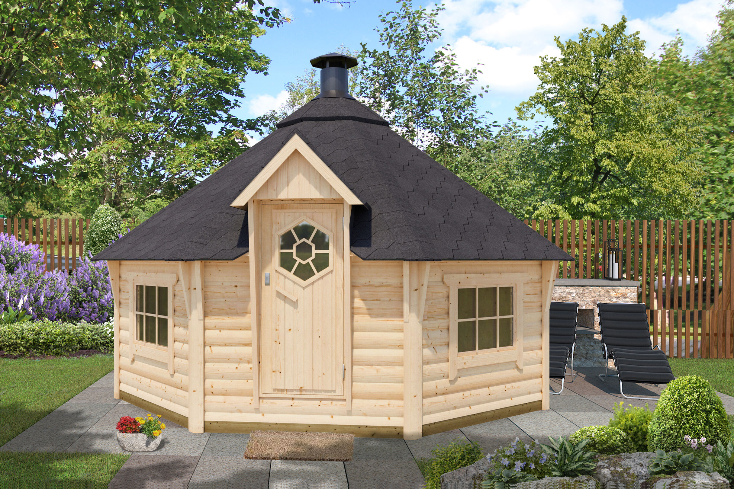 Fjordholz 8-Eck Grillkota Modell Lasse 17,0m² DeLu