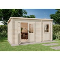 B-Ware Pultdach Gartenhaus Maria mit Anbau - Mit Imprägnierung (Pinie) 40 mm Wandstärke