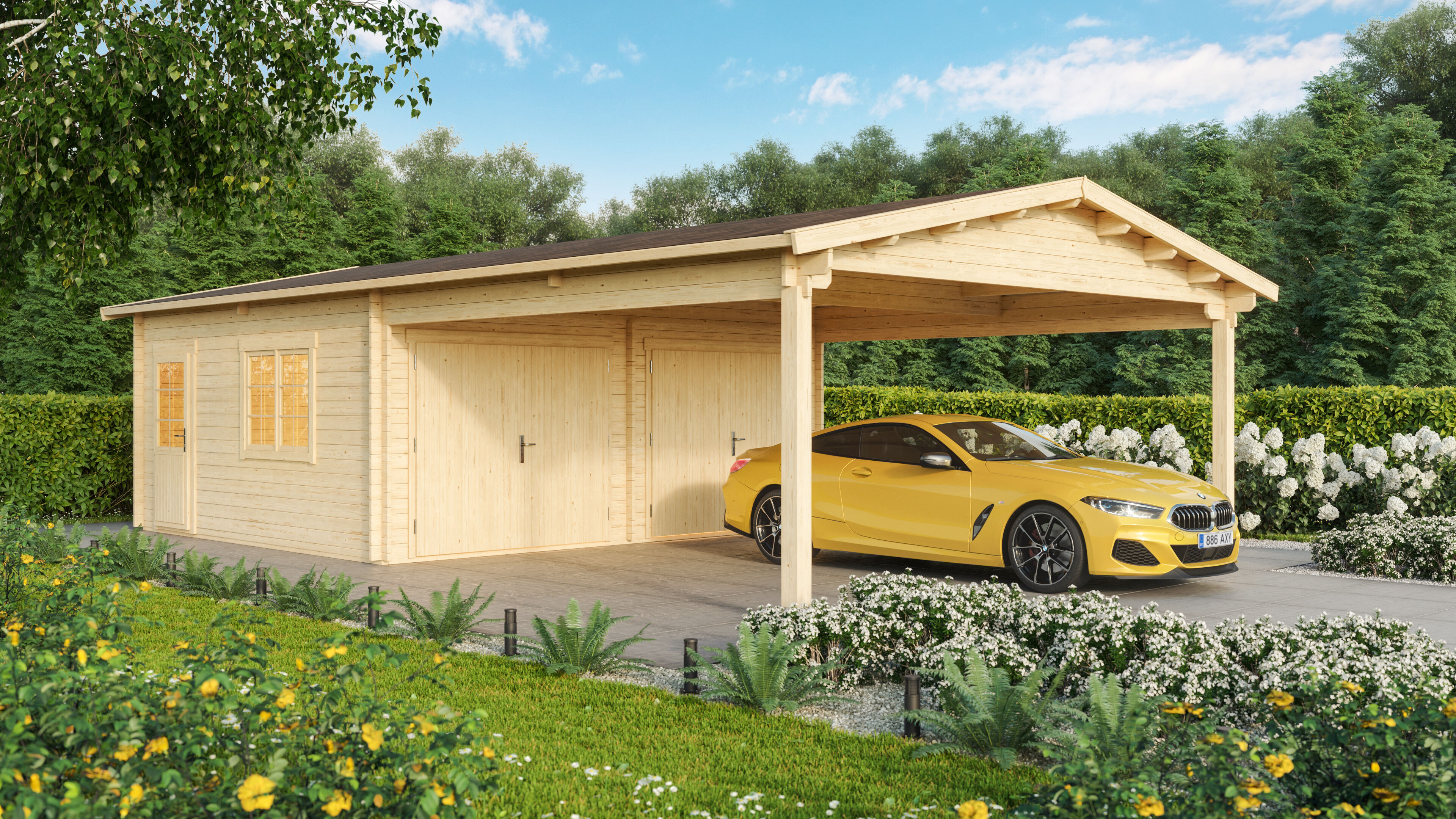 Fjordholz Doppelgarage mit Carport Modell Erki 70,