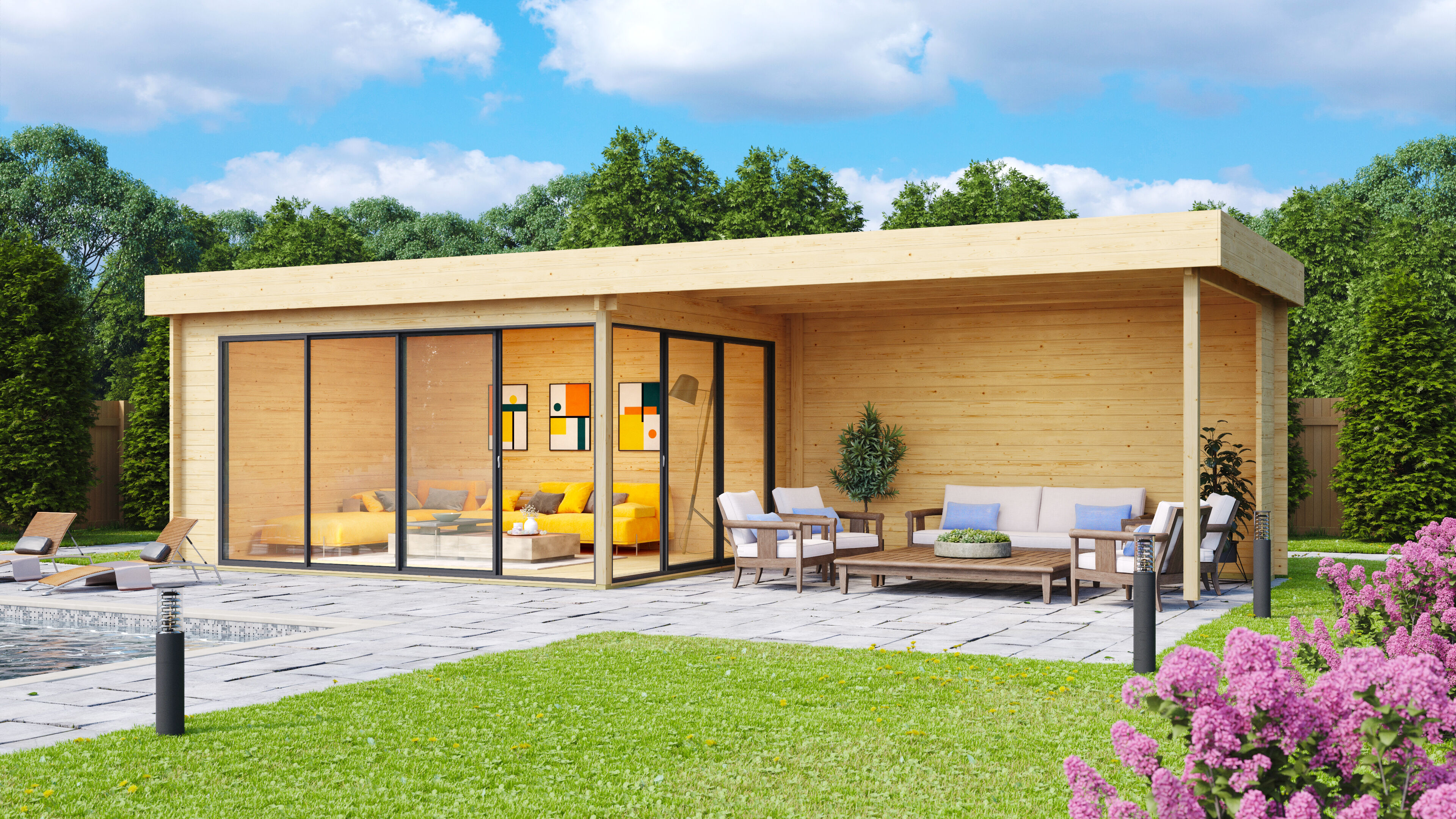 Fjordholz Gartenhaus Alu Concept 70 A mit Anbau