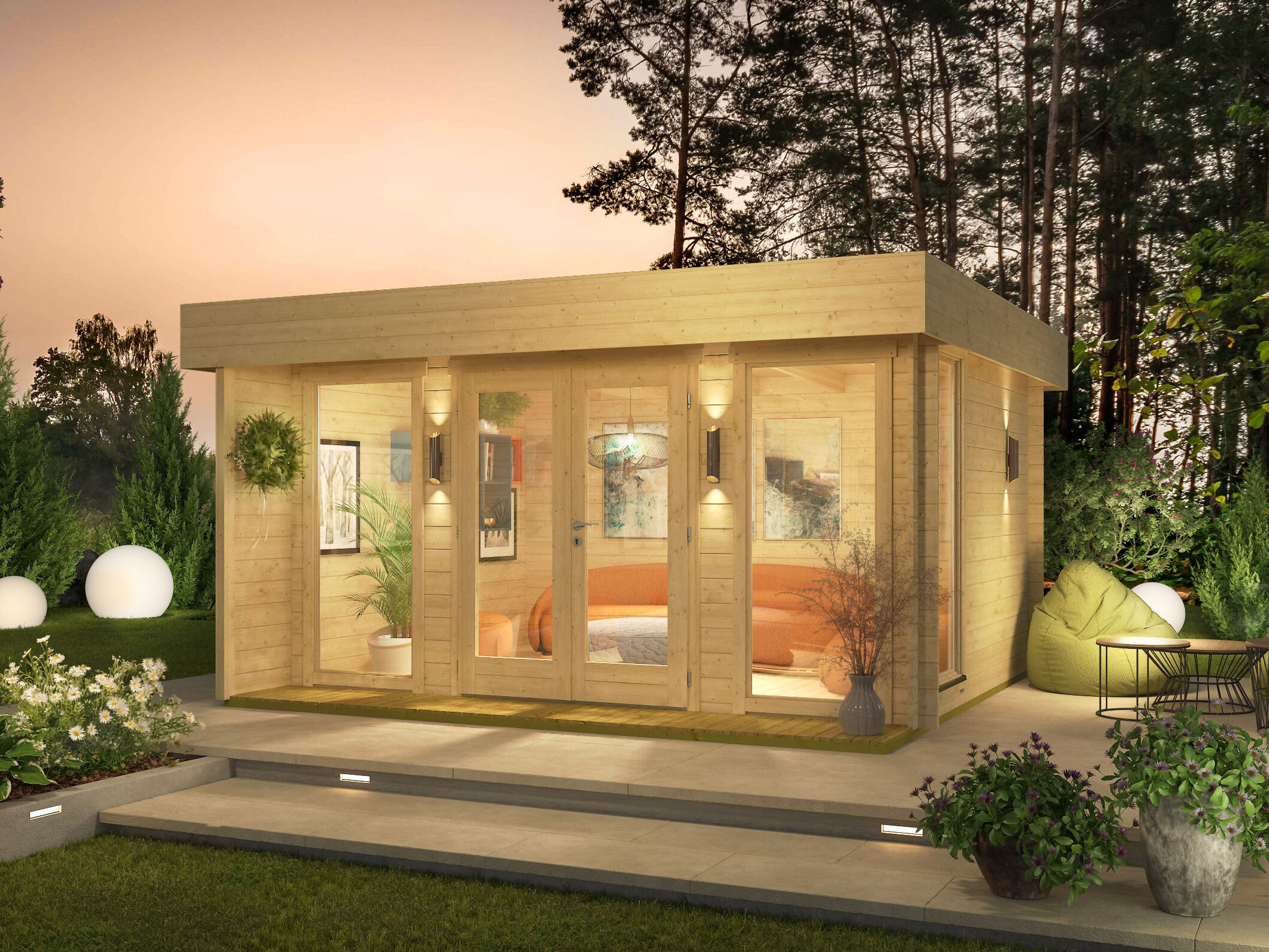 Fjordholz Gartenhaus mit Flachdach Modell Kubi Mid