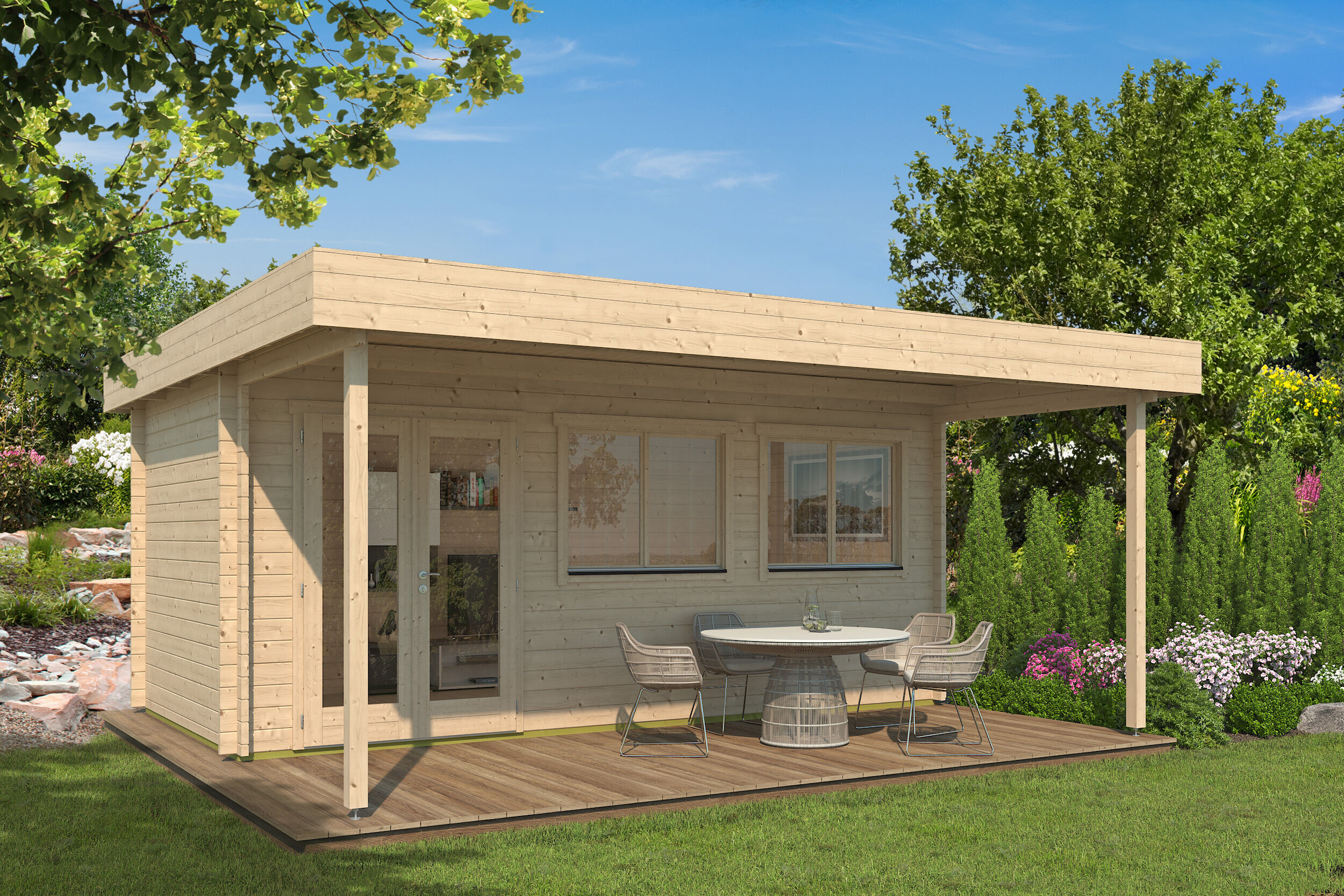 Fjordholz Gartenhaus Modell Kurt 44 B mit Vordach