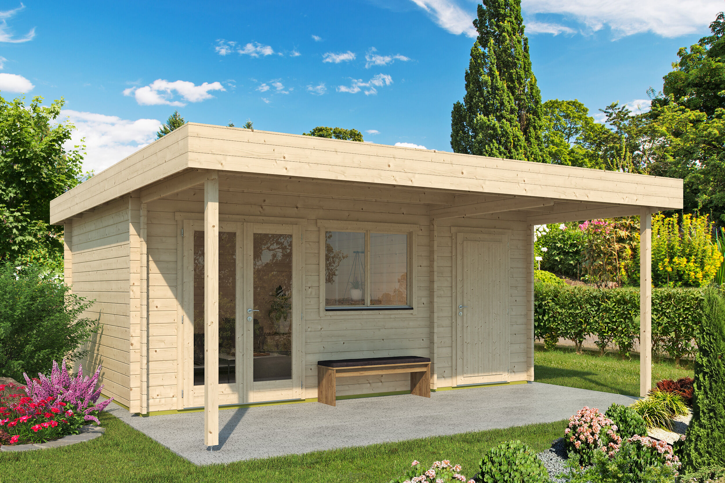 Fjordholz Gartenhaus Modell Kurt 44 D mit Vordach