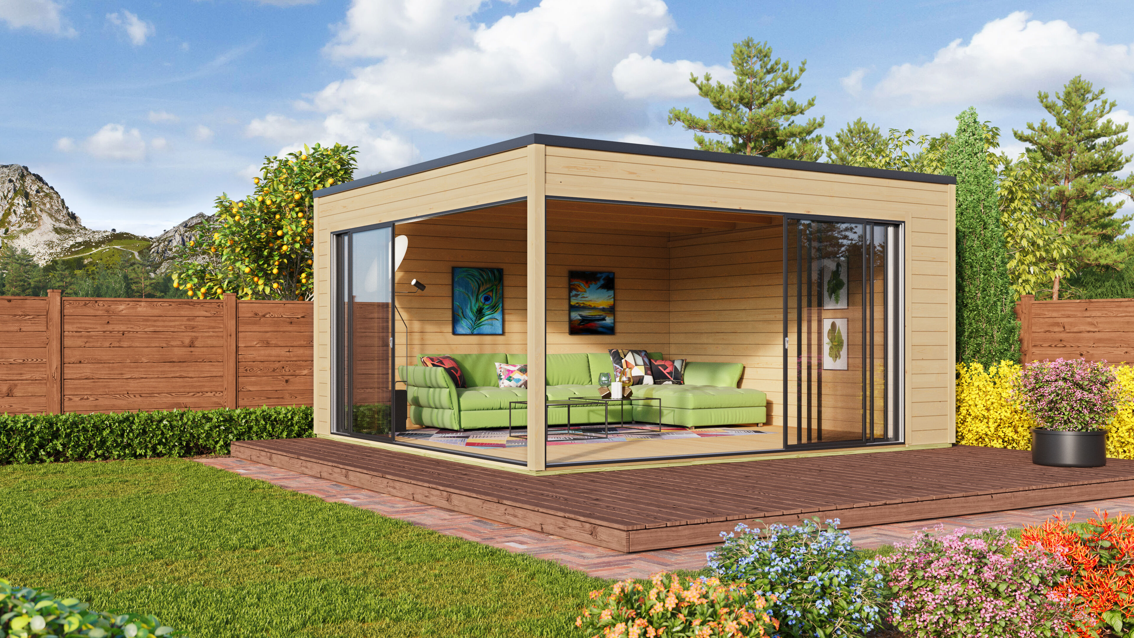 Fjordholz Gartenhaus Modell Q-BIC Alu 44 D