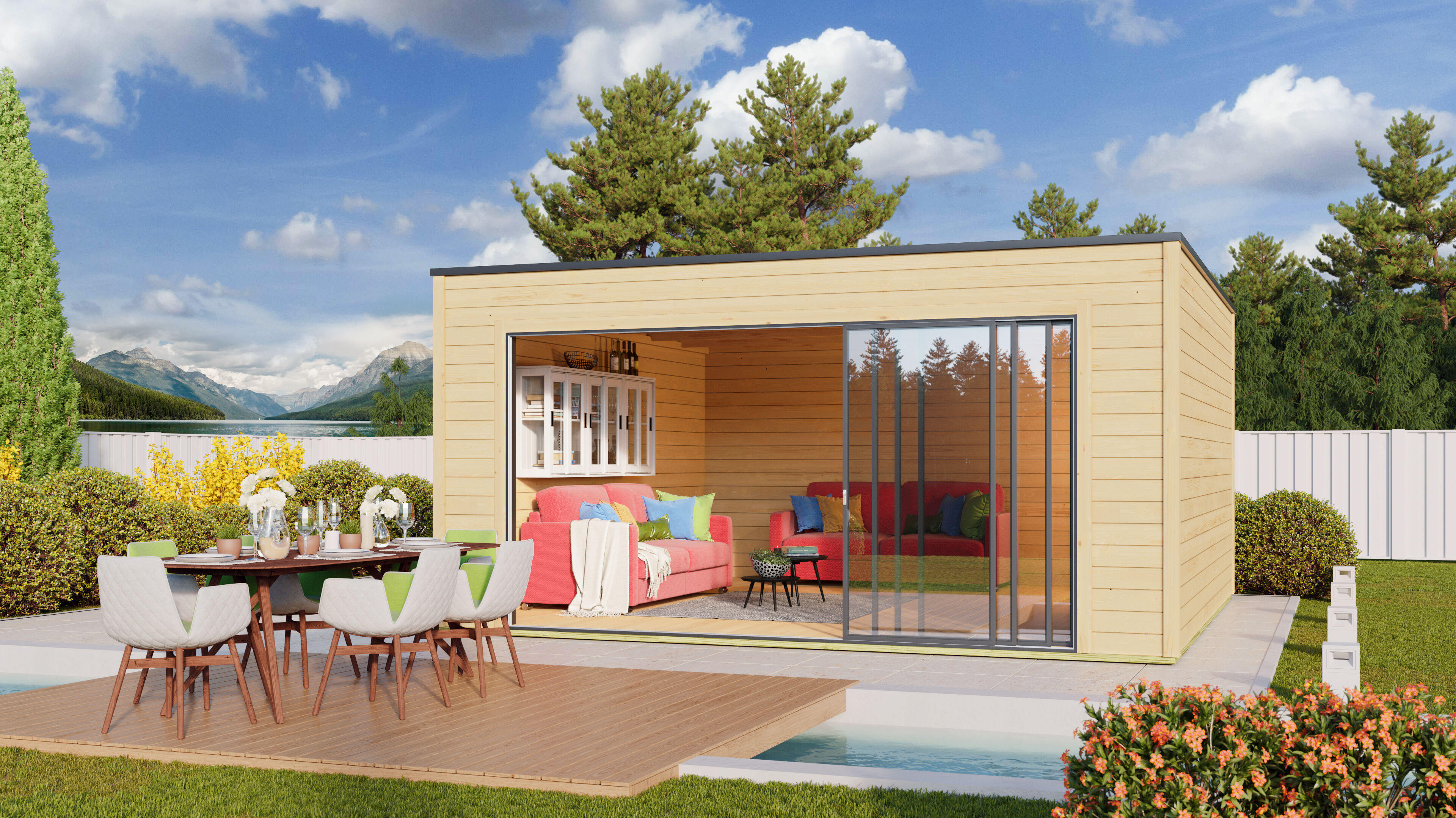 Fjordholz Gartenhaus Modell Q-BIC Alu 44 E