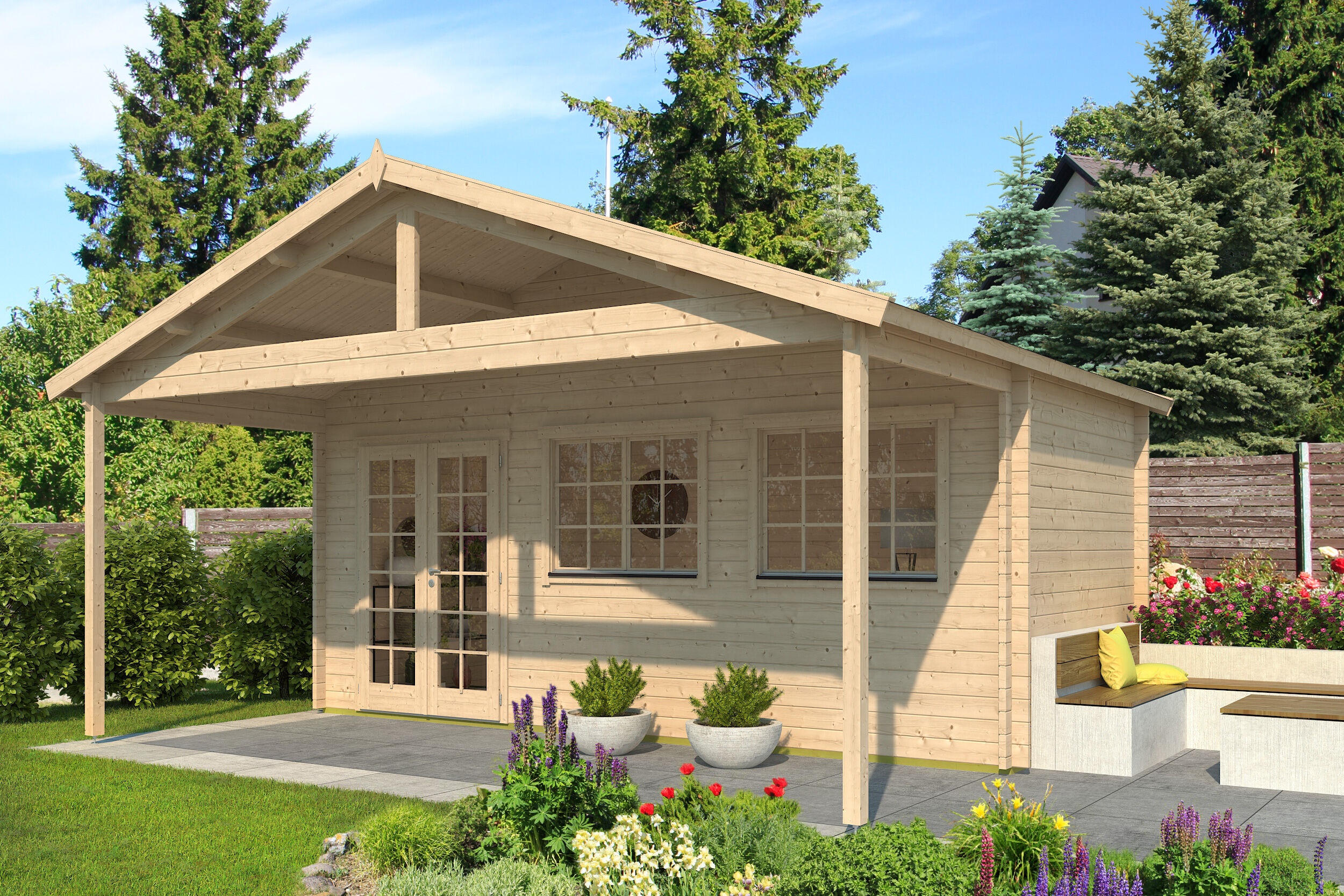 Fjordholz Gartenhaus Modell Rolf 44 A mit Vordach