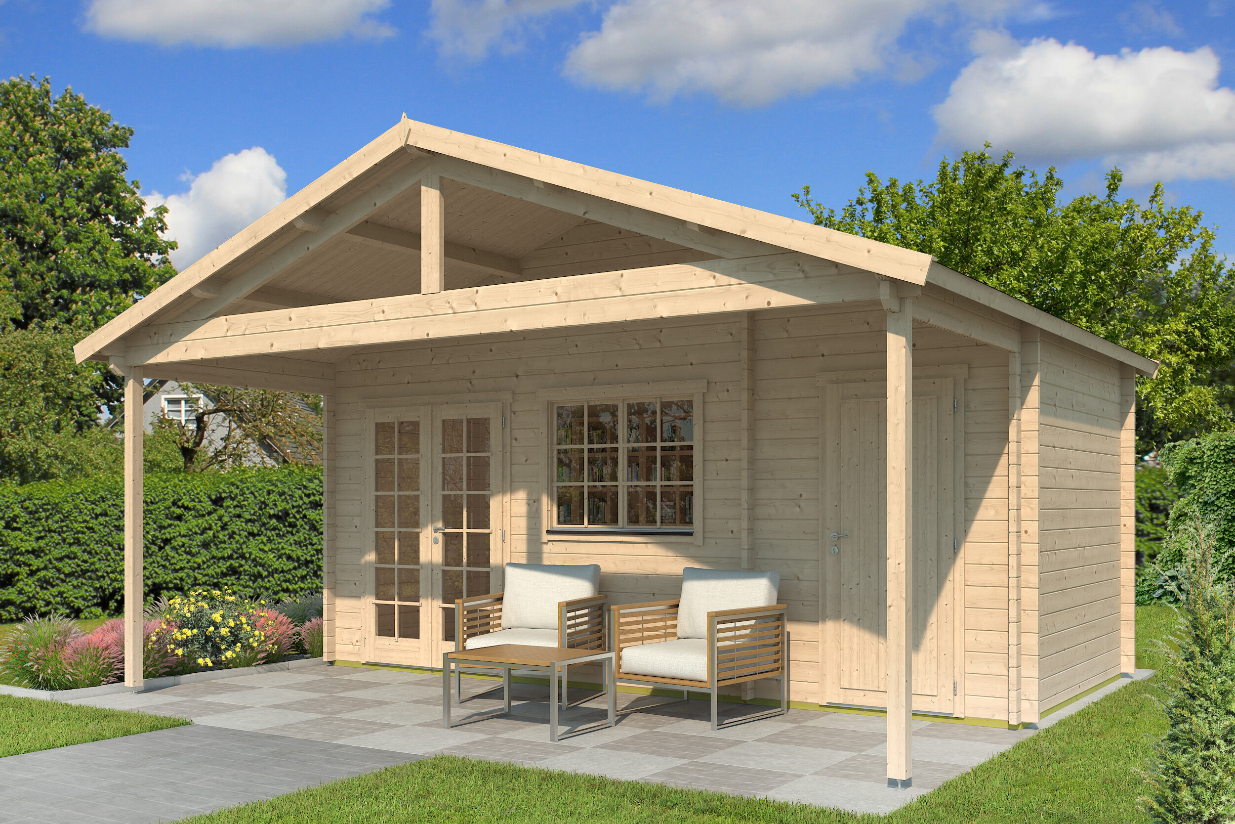 Fjordholz Gartenhaus Modell Rolf 44 C mit Vordach