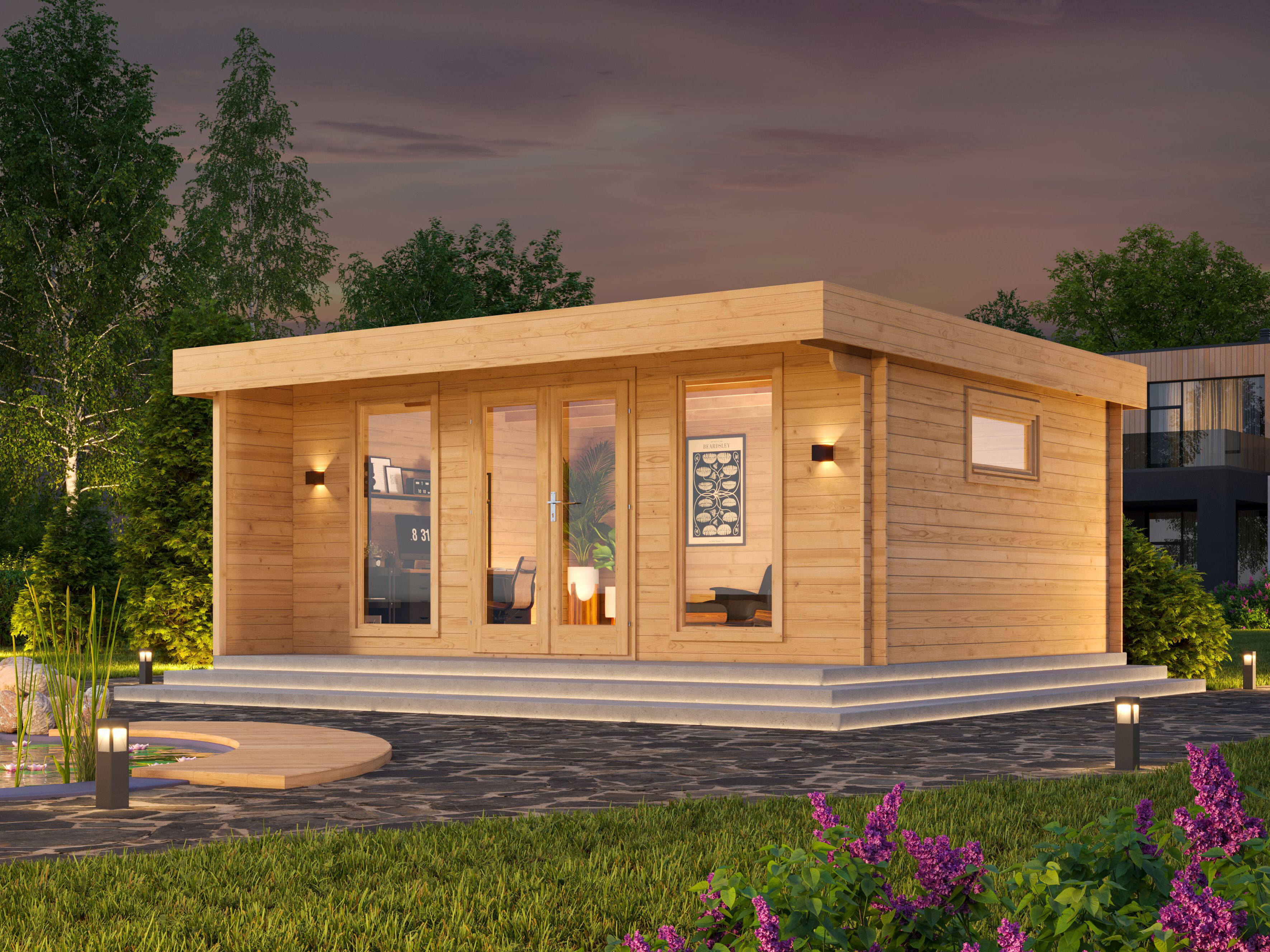 Modernes Fjordholz Gartenhaus mit Flachdach Modell