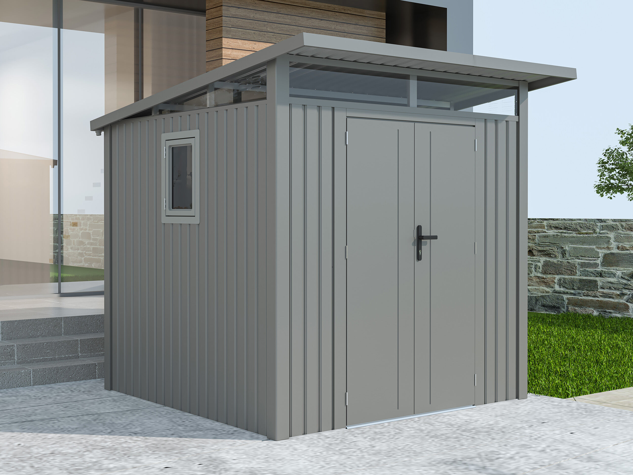 2x2m Metall Gerätehaus Modell Skylight 4,45 m² Alu Grau Unkategorisiert online kaufen