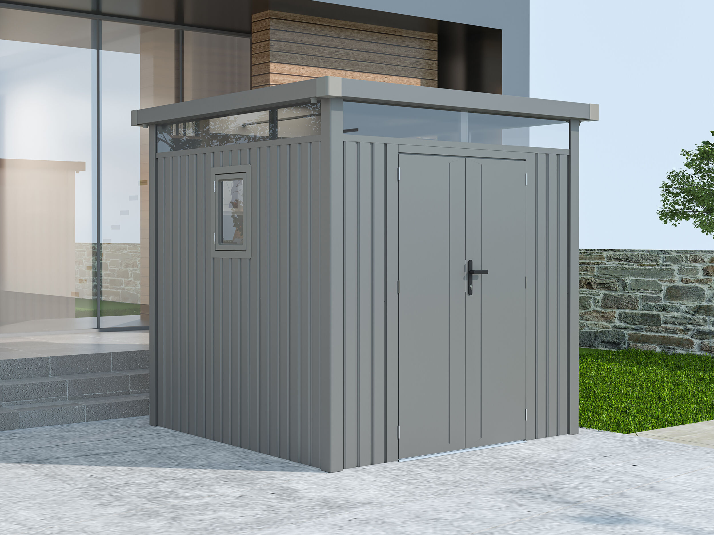 2x2m Metall Gerätehaus Modell Style 4,45 m² Alu Grau Unkategorisiert online kaufen