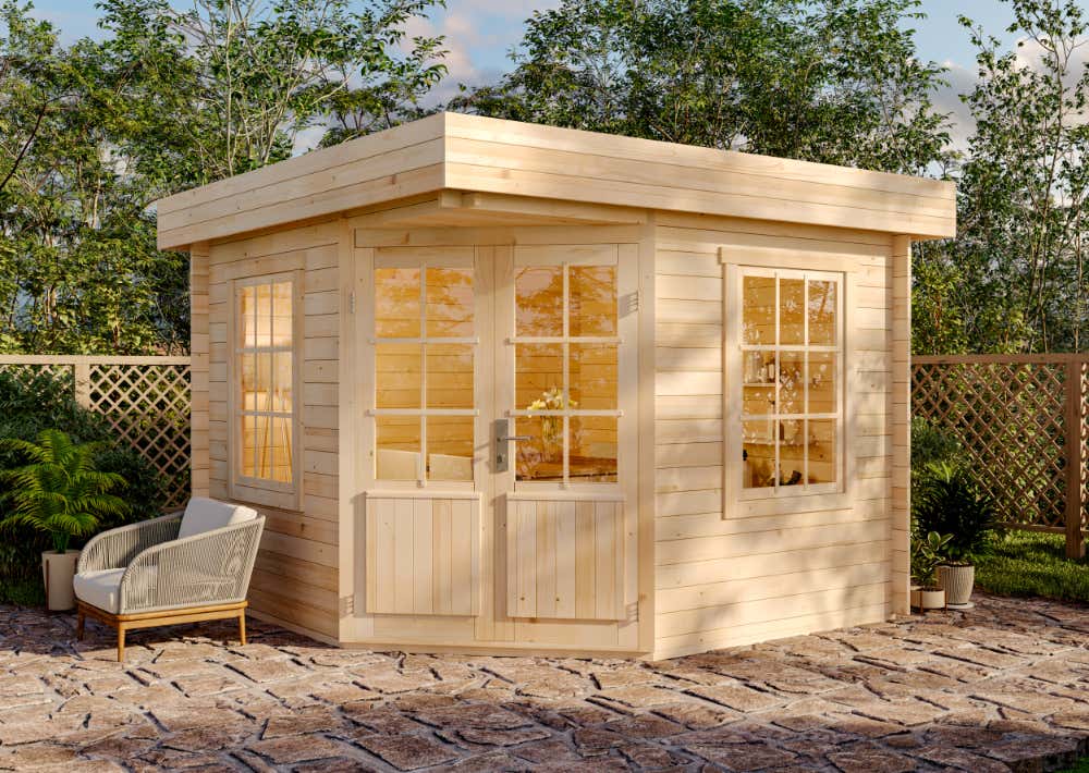 5-Eck Gartenhaus Modell Monica-28 mit Flachdach|3x3m|Rabatt:14%