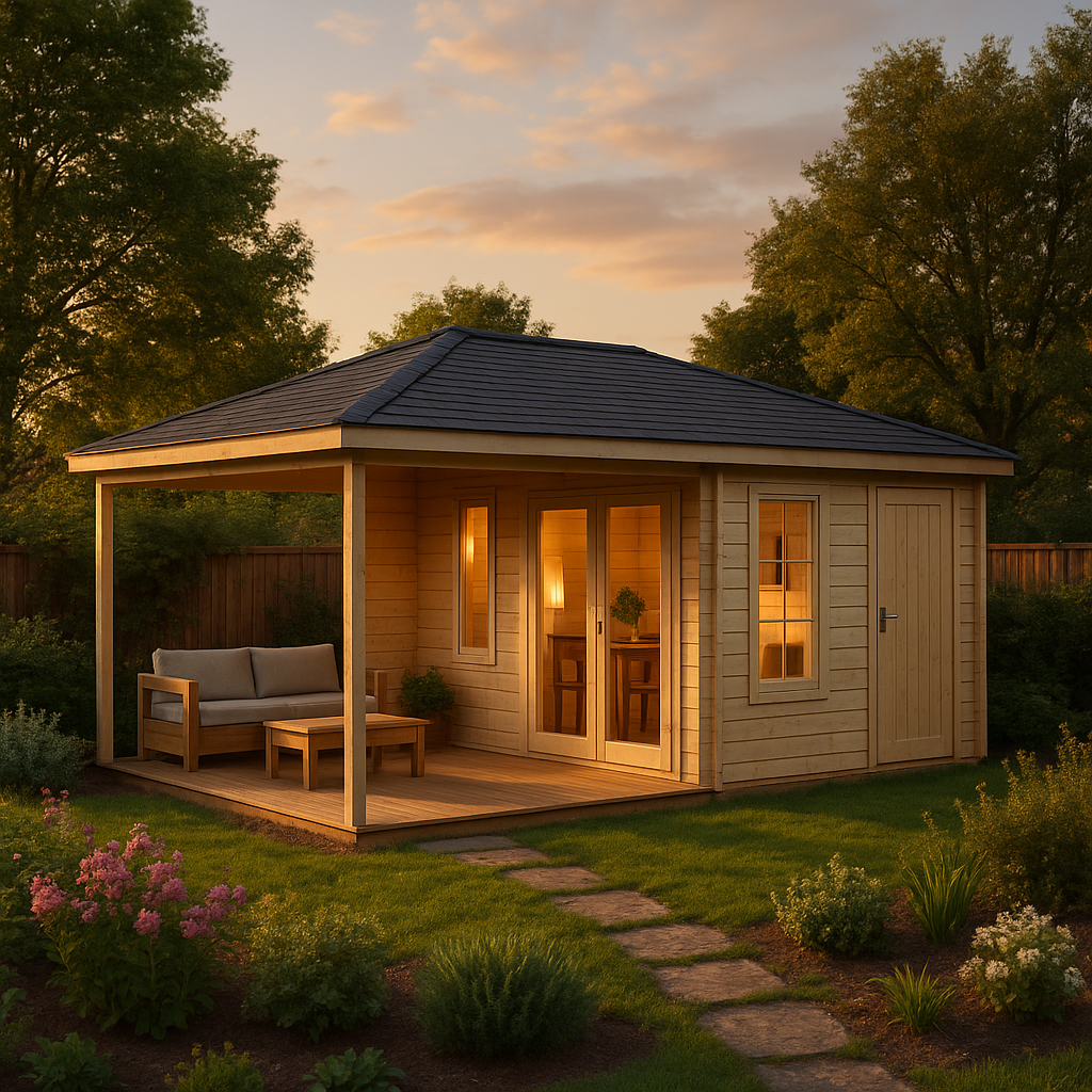 5-Eck Gartenhaus Liwa mit Anbau|7x3m 5-Eck Gartenhaus Liwa mit Anbau|7x3m