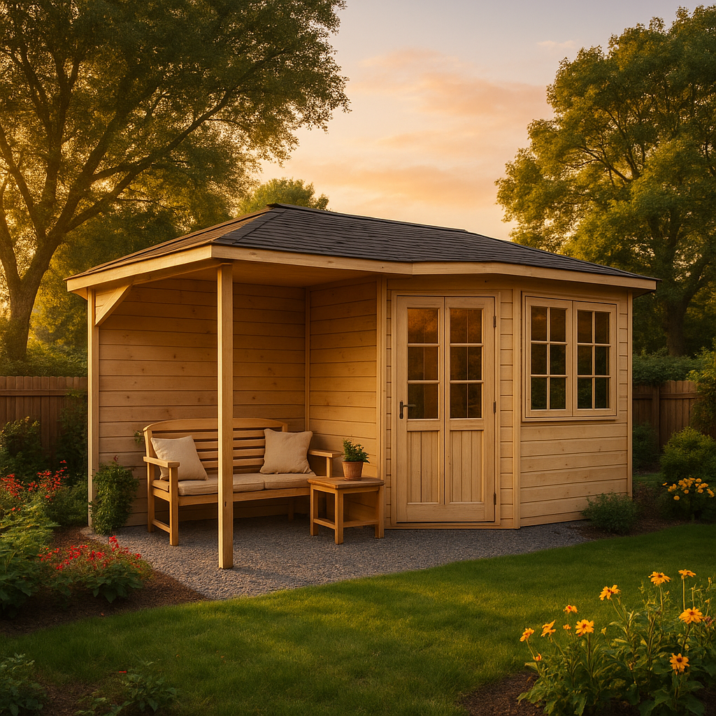 5-Eck Gartenhaus mit Anbau Modell Franz-28|5x3m|Rabatt:22%