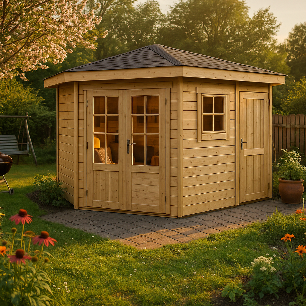 Fjordholz 5-Eck Gartenhaus Modell Evelyn 2D, Natur| Rabatt: 33%