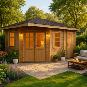3x3m Fjordholz 5-Eck Gartenhaus Modell Evelyn 3D| Rabatt: 26%