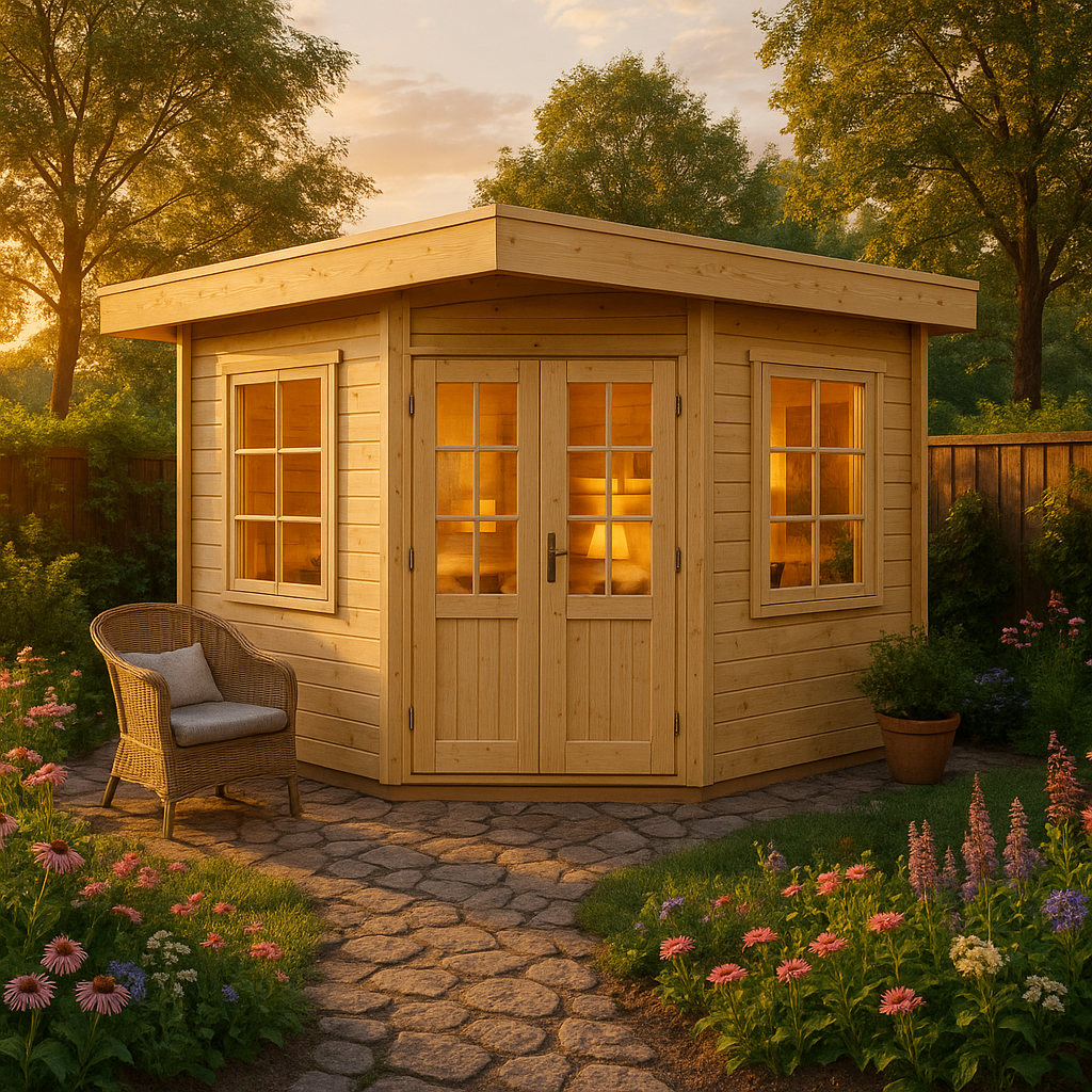 5-Eck Gartenhaus Modell Monica-28 mit Flachdach 5-Eck Gartenhaus Modell Monica-28 mit Flachdach