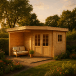 5-Eck Gartenhaus Modell Mosel-28 mit Flachdach