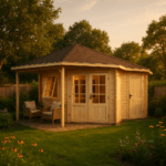 5-Eck Gartenhaus Modell Rhein-40 mit Anbau