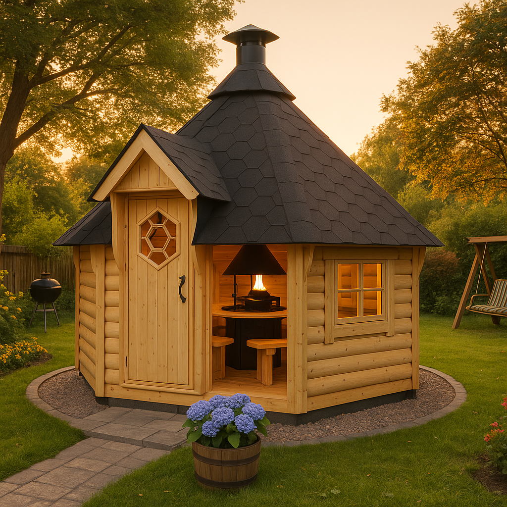 Fjordholz 6-Eck Grillkota Modell Nils 9 m² Fjordholz 6-Eck Grillkota Modell Nils 9 m²