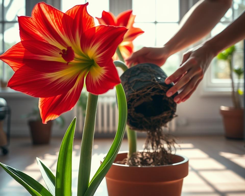 Amaryllis umtopfen Anleitung
