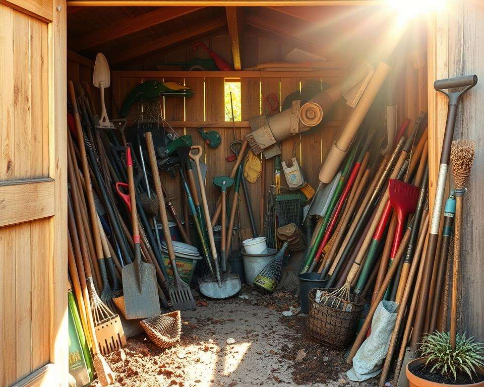 Ausmisten und Sortieren von Gartengeräten