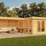 B-Ware Flachdach Gartenhaus Modell Quinta ISO - Mit Imprägnierung 44 mm Wandstärke|7x5m|Rabatt:27%