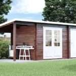 B-Ware Pultdach Gartenhaus Maria mit Anbau & Schleppdach - Ohne Schutz-Imprägnierung 28 mm Wandstärke|6x3m|Rabatt:29%