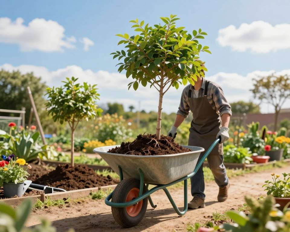Baumtransport mit Schubkarre