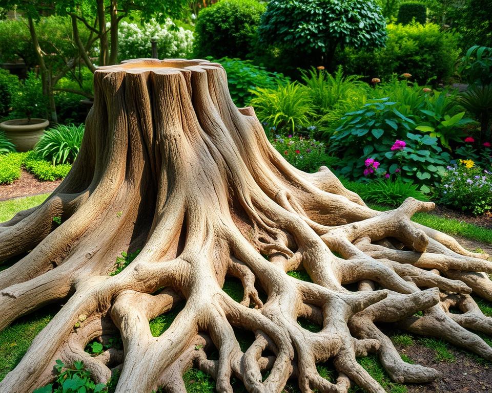 Baumwurzel Deko im Garten