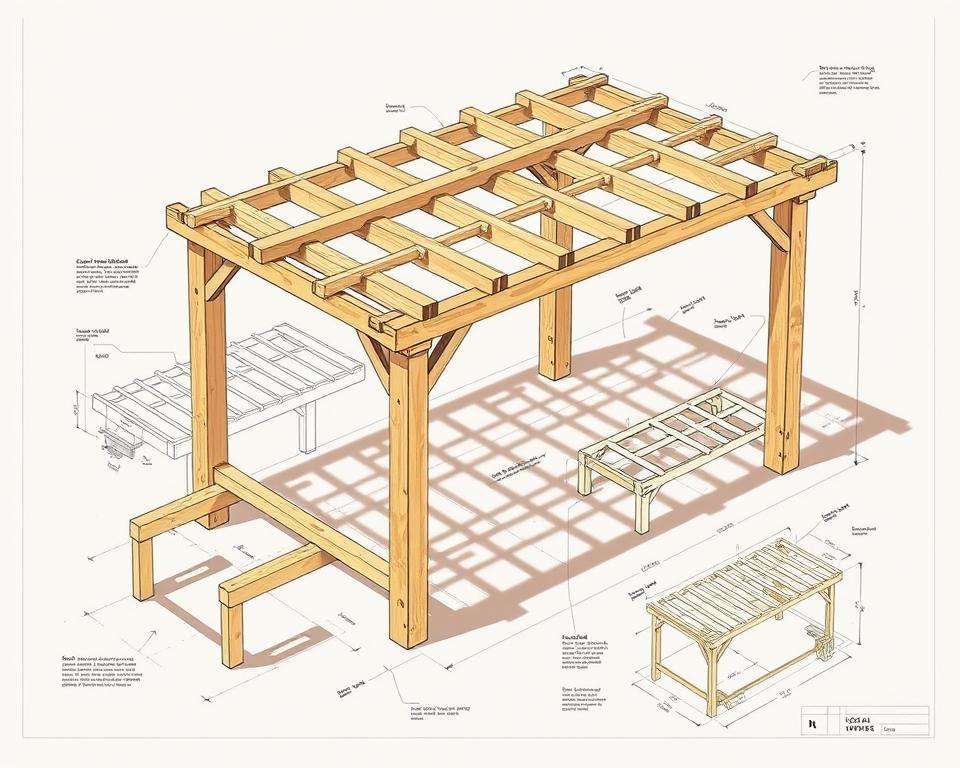 Bauplan und Zeichnung für Pergola Konstruktion