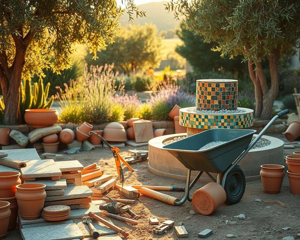 Baustelleneinrichtung für mediterranes Wasserspiel