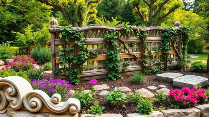 Beeteinfassungen aus Naturstein, Holz und Pflanzen