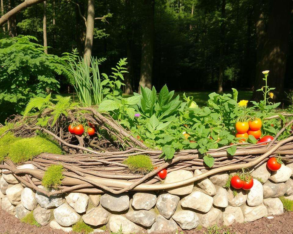 Beetumrandung mit natürlichen Materialien