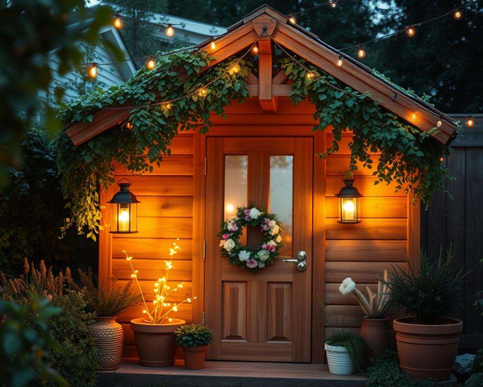Beleuchtung und Dekoration Gartenhaus