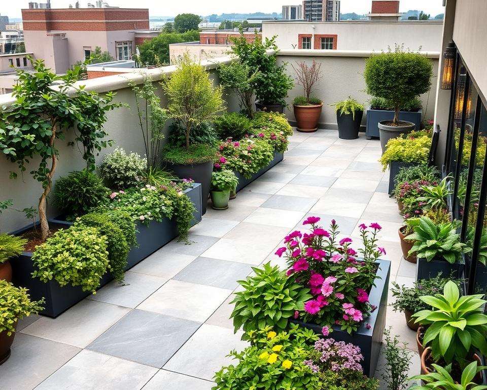 Bodenbeläge und Bepflanzung auf Dachterrasse
