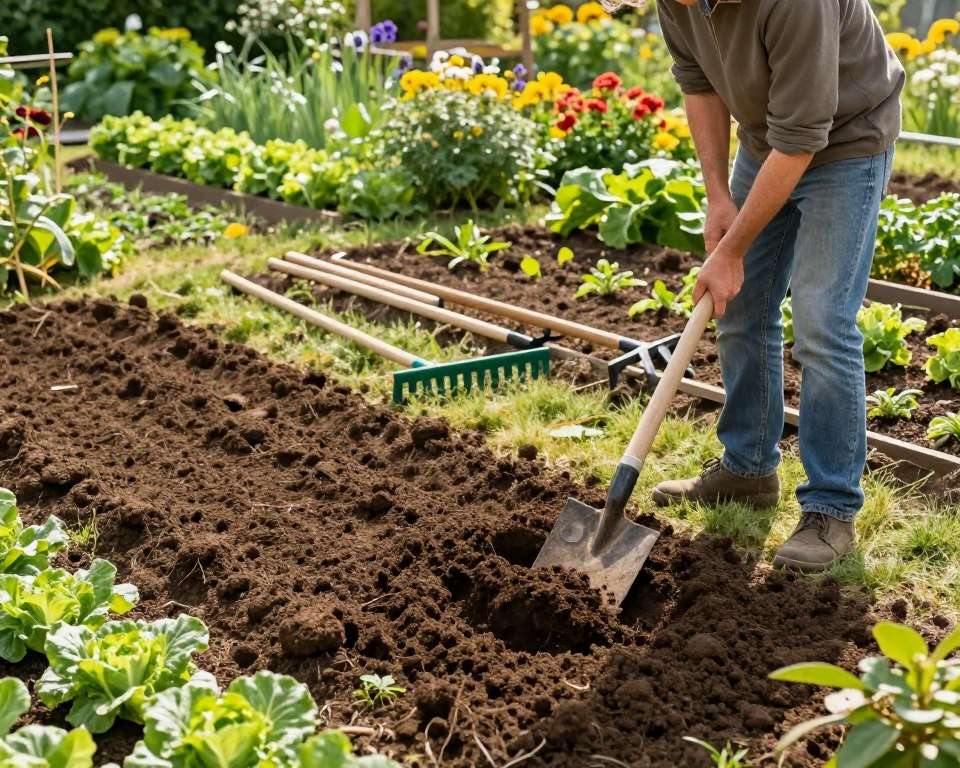 Bodenvorbereitung im Bauerngarten