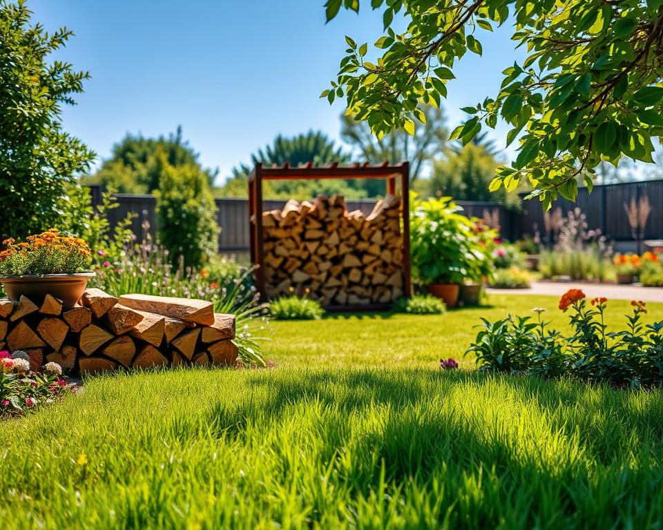 Brennholzlagerung im Garten