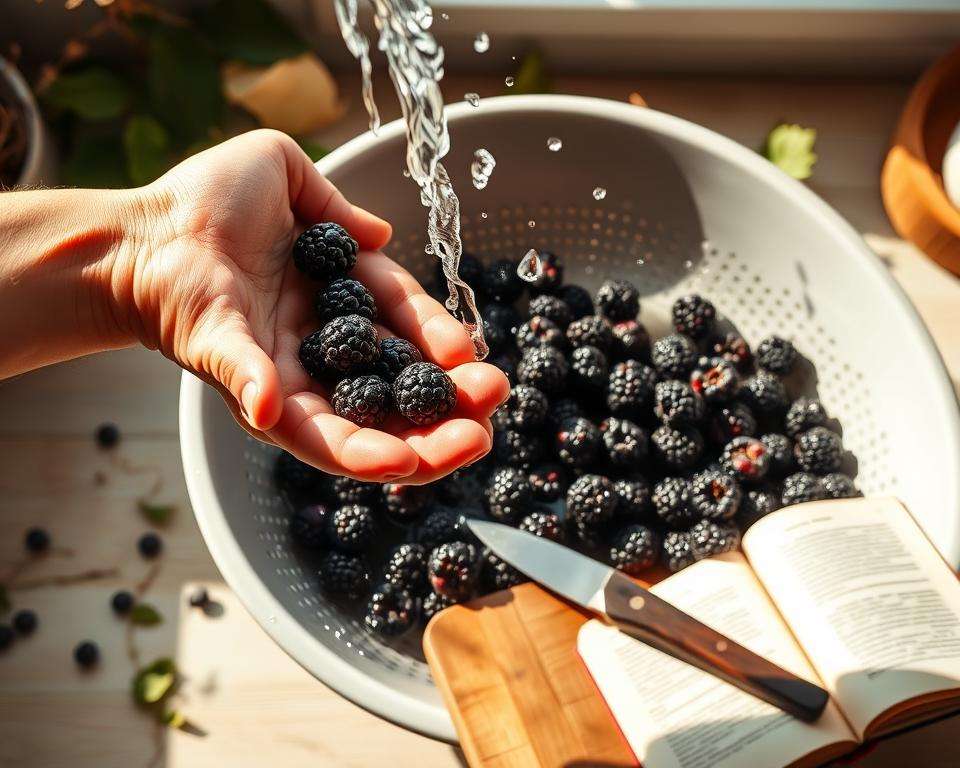 Brombeeren waschen und vorbereiten