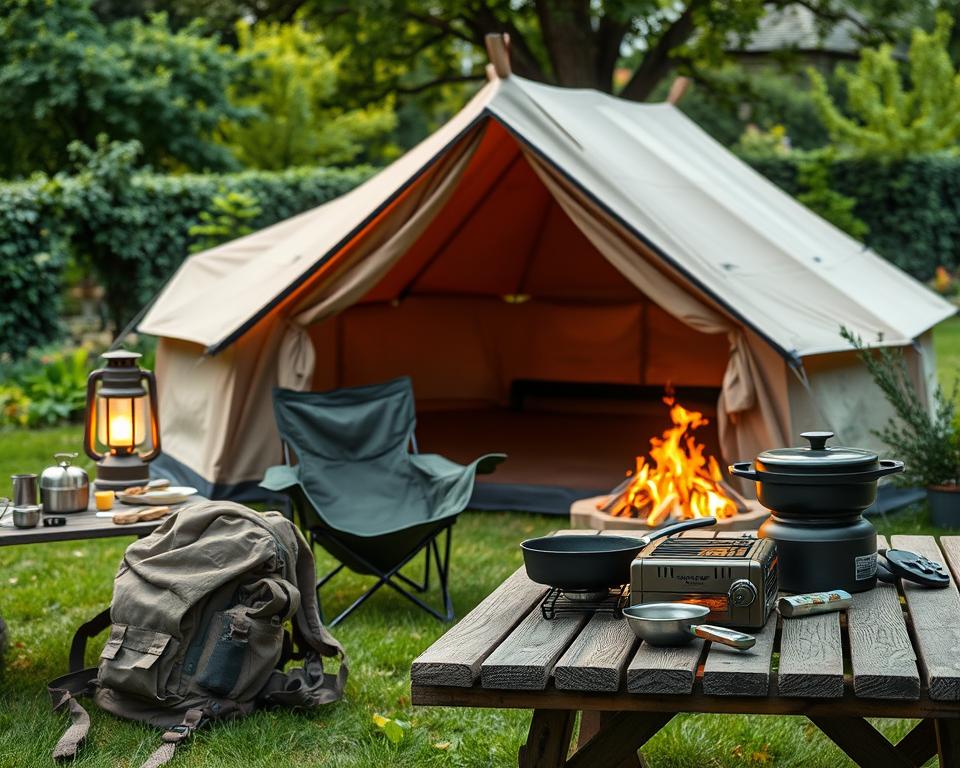 Campingausrüstung für Gartenlager