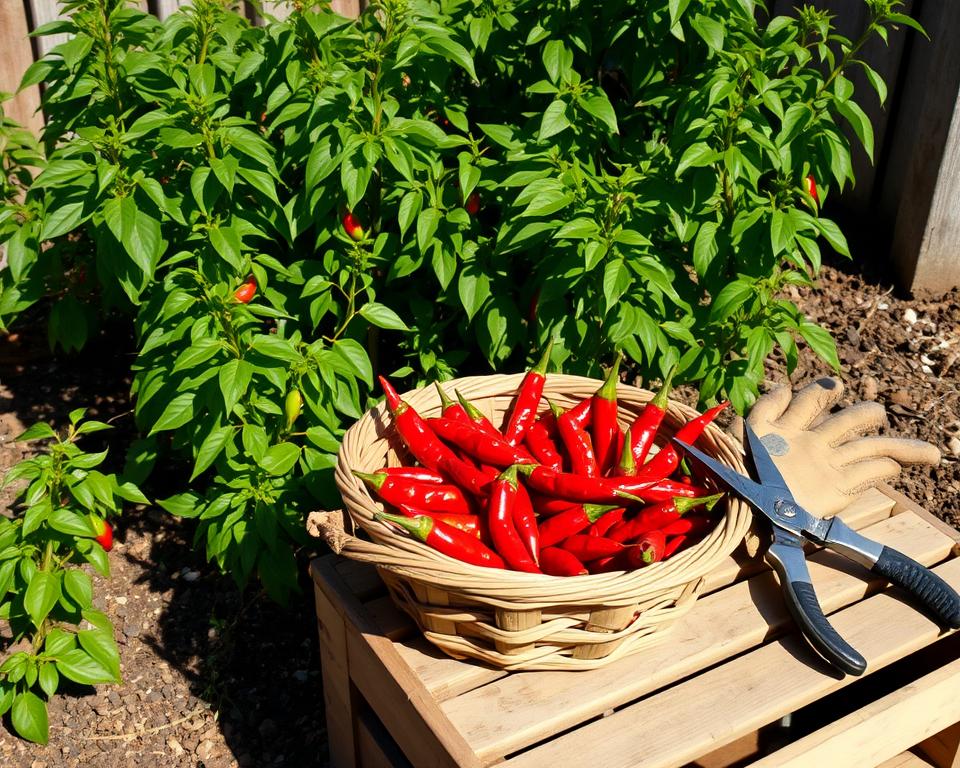 Chili-Ernte Vorbereitung