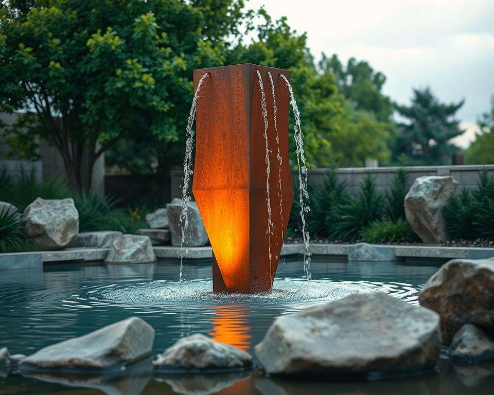 Cortenstahl Brunnen und Wasserelemente