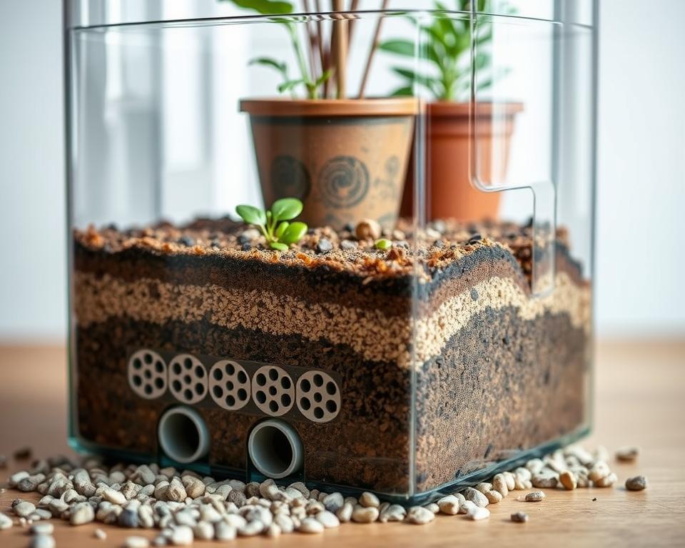 Drainage für Glasgärten Schichtaufbau